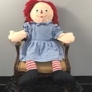 Vintage Raggedy Ann soft cloth doll 28” blue dress